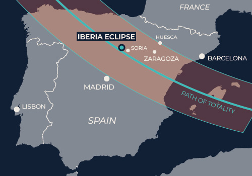Mapa de la trayectoria del eclipse mostrando Vinuesa en la línea central